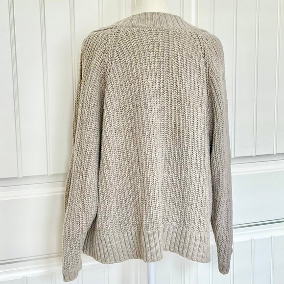 LEITH Nordstrom Chunky Taupe Wool Blend Knit Double Cutout Long Sleeve Sweater - Picture 8 of 10